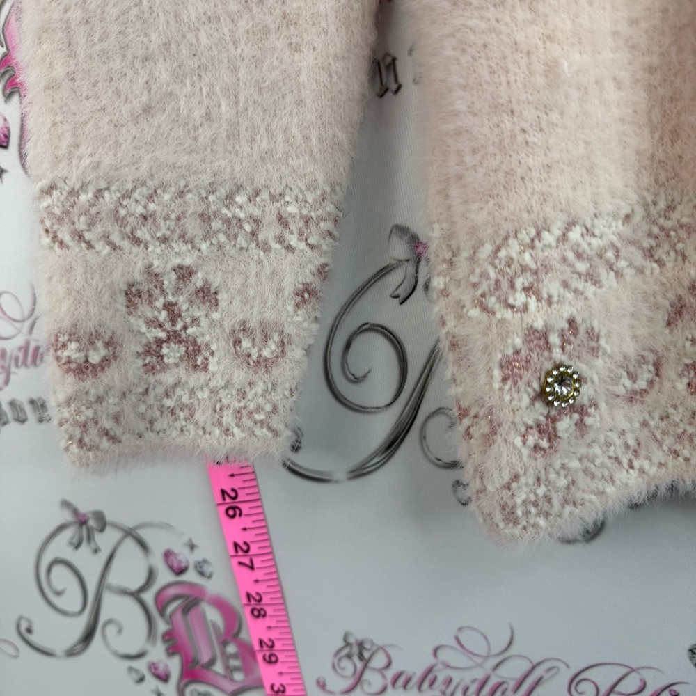 Ganpati sweater soft fuzzy furry Pale Pink Floral-Applique Crewneck Sweater - Picture 7 of 10